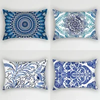 30x50cm Bohemian Blue Flower Pillowcase Vintage ink plant Leaf Cushion cover Home Decor Sofa Living Room Car Waist 1