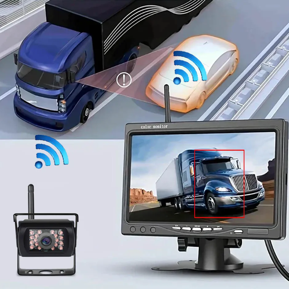 מצלמת גיבוי אלחוטית לצפייה אחורית BSD מסך 7 אינץ 'AHD1080P עבור משאית אוטובוס RV קמפר טריילר חפירה