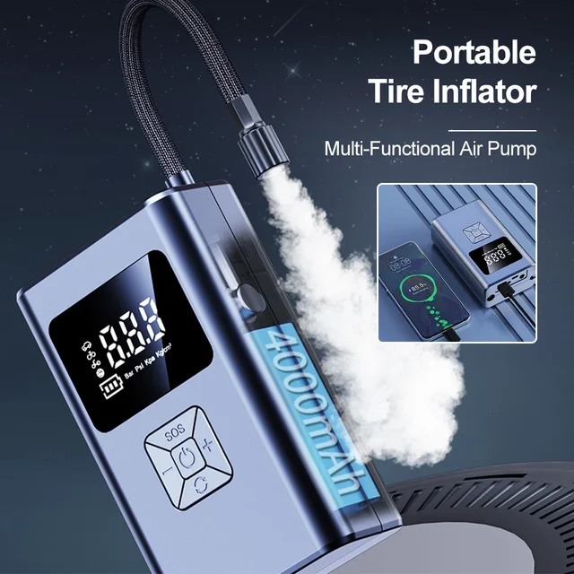 Compressore Aria Portatile HYCHIKA 12V - 150PSI Con Batteria 6000mAh | Gonfia Gomme Auto, Bici, Moto | Display LCD - Foto 4