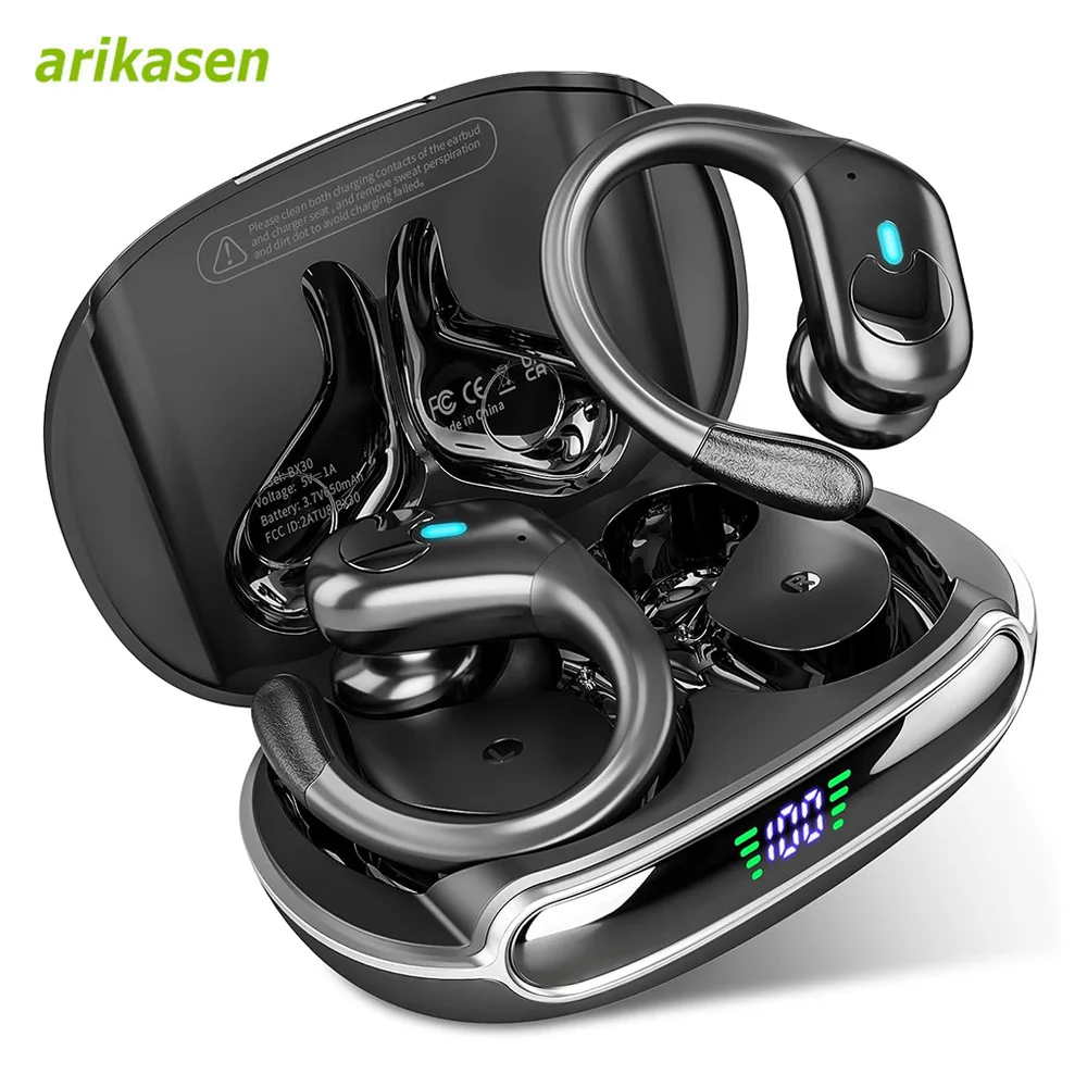 Bluetooth 5.3-Kopfhörer, echte kabellose Ohrhörer, Bass-Stereo-Sound mit LED-Power-Vitrine, 60 Stunden Wiedergabe, Kopfhörer mit Mikrofon, ENC