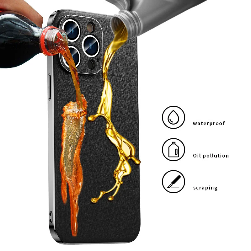 Suitable for Apple iPhone 15 phone case ultra-thin 14 promax protective case, electroplated genuine leather 13