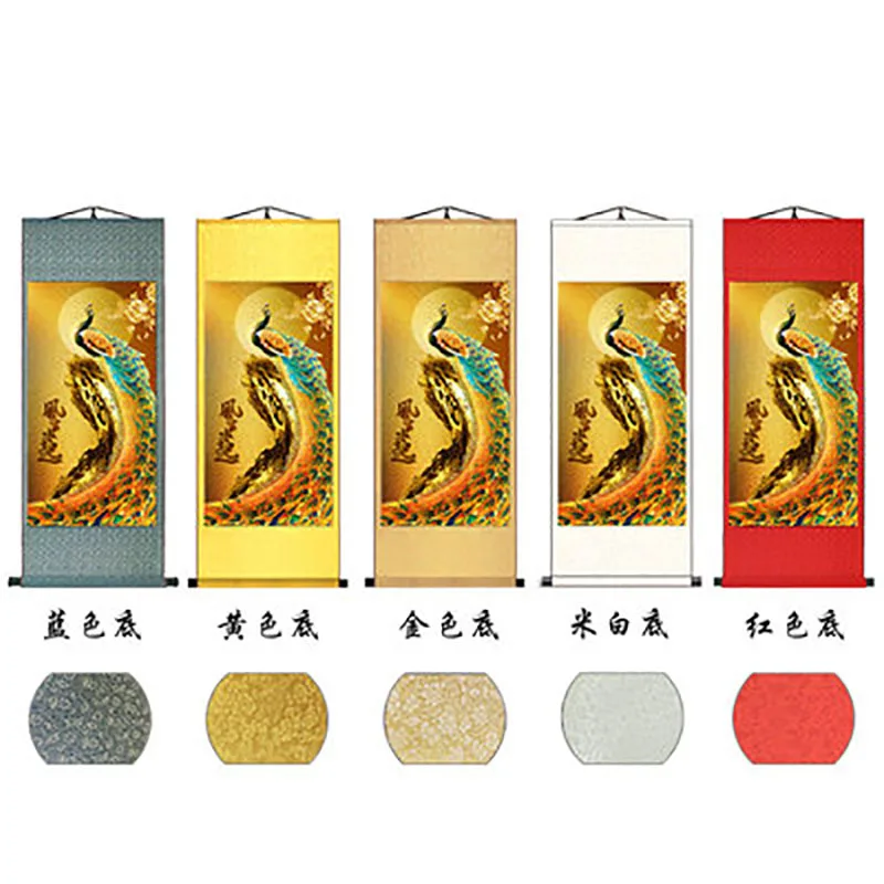 Chinese Elegant Peacock and Phoenix Painting Wall Art, Hanging Scroll, Living Room, Corridor Decoration
