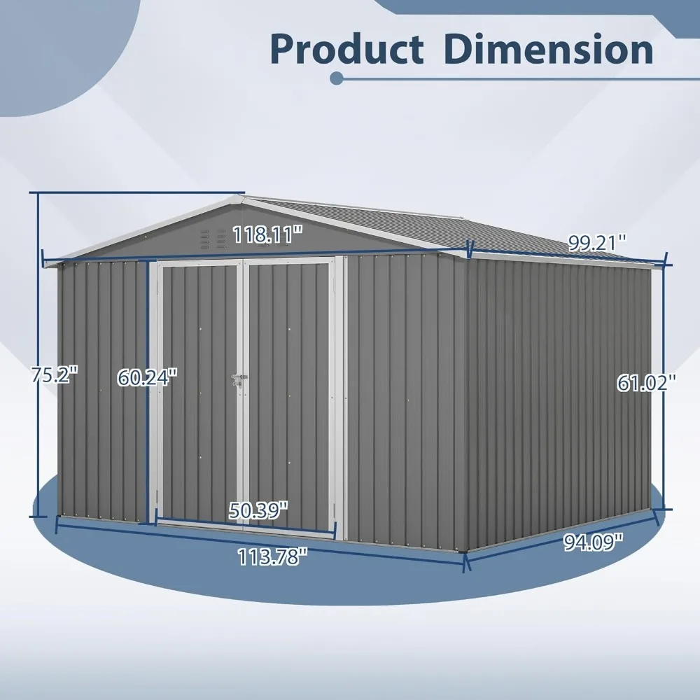 10ft x 8ft Garden Storage Shed,Metal Outdoor Storage Sheds with Vents,Hinged Door and Padlock,Practical Tool Storage shed 3