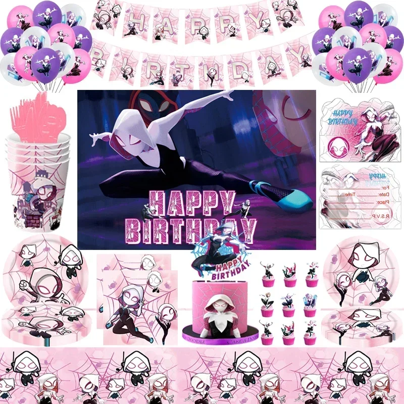 Female-Spider-Man-Gwen-Theme-Party-Decoration-Spider-Girl-tableware ...