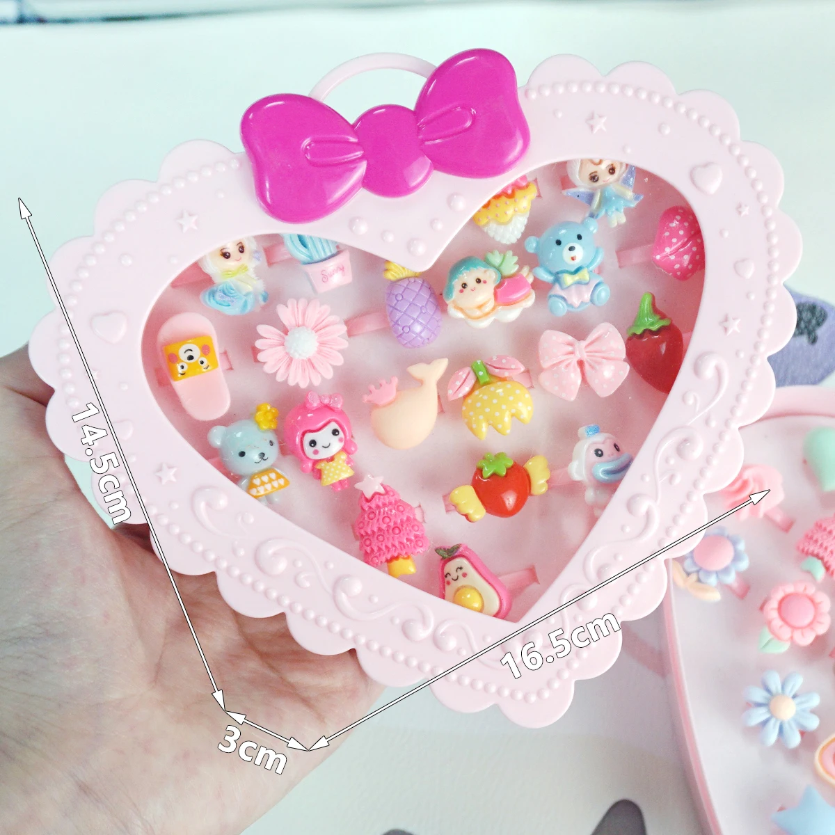 20Pcs Cartoon Little Girl Rings Mini Animals Flowers Children Jewelry Set With Love Display Bag Pretend Play Dress Up Rings