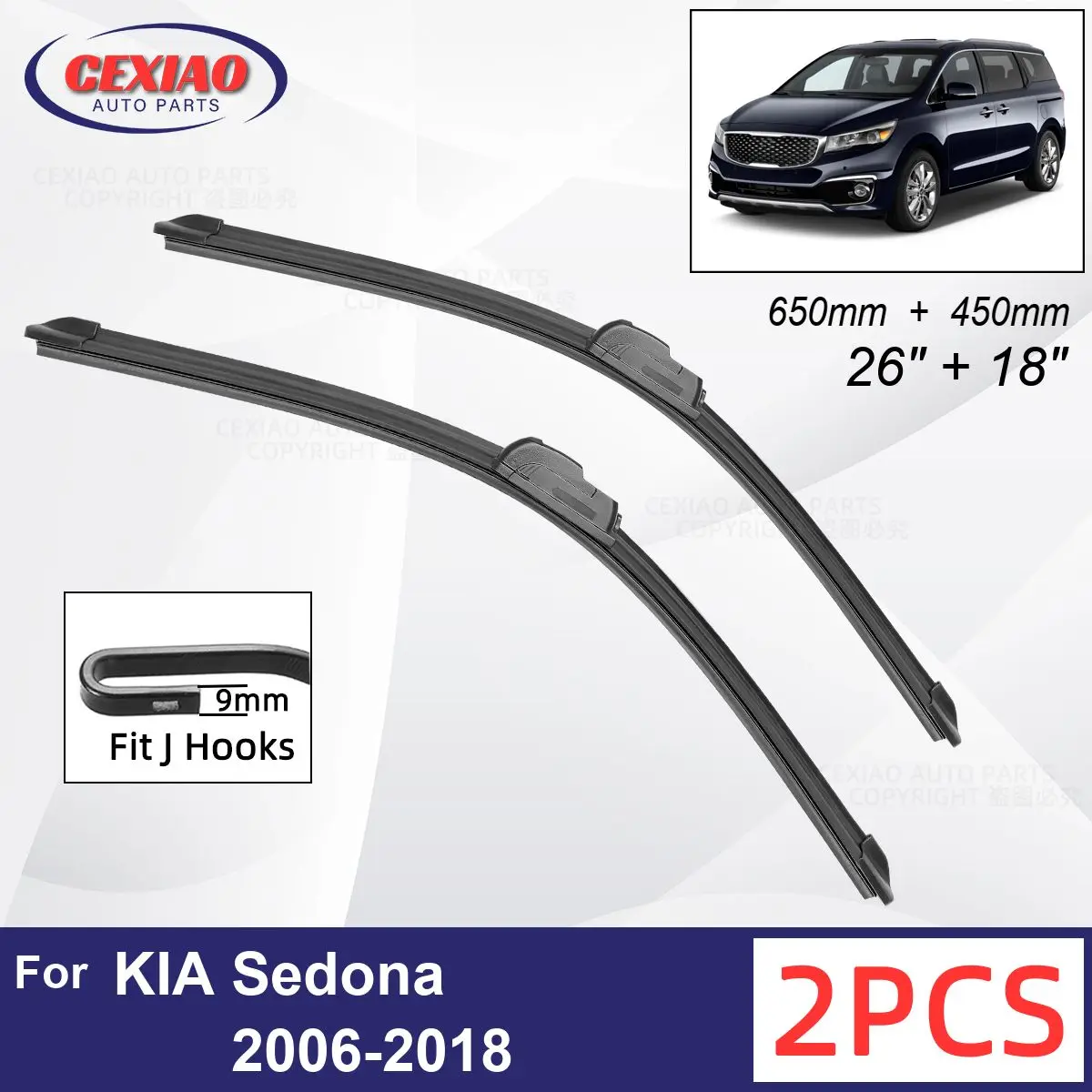 

Автомобильный стеклоочиститель для KIA Sedona 2006-2018, мягкие резиновые стеклоочистители для лобового стекла, автомобильные стеклоочистители 26 дюймов + 18 дюймов 650 мм + 450 мм