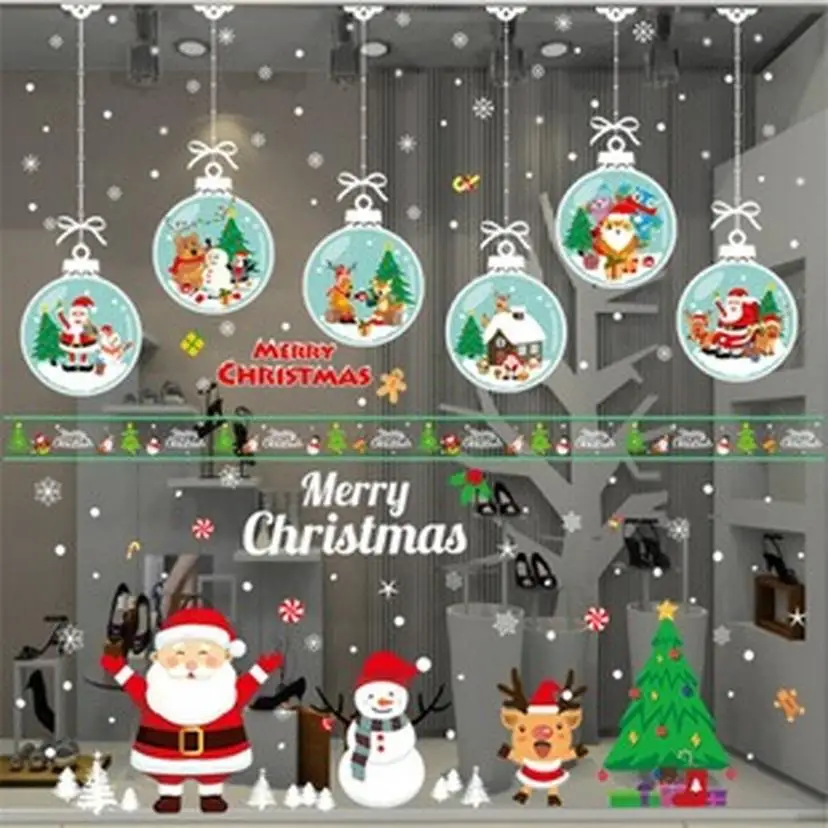 DIY Living Room Window Glass Cabinet Display Decorated With Home Decoration Mural Decals 27 Pcs Christmas Snowflake Wall Paste