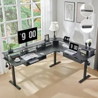 L Shaped Electric Standing Desk, 75X60 Inches, Height Adjustable, Corner Gaming Desk with Drawers, Power Outlets & LED Lights 1