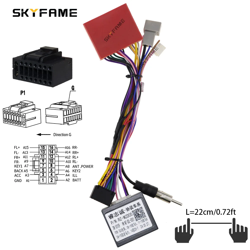 SKYFAME Car Android 16pin Wiring Harness Cable Canbus Box Adapter