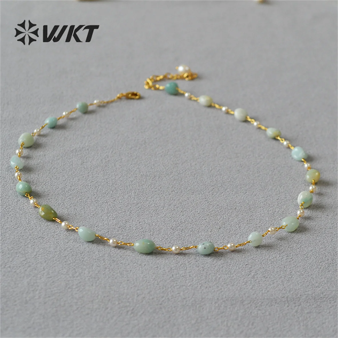 WT-N1419 Lucky handmade 16inch long choker necklace Natural Amethyst stone beads rosary chain necklace INS Hot necklace