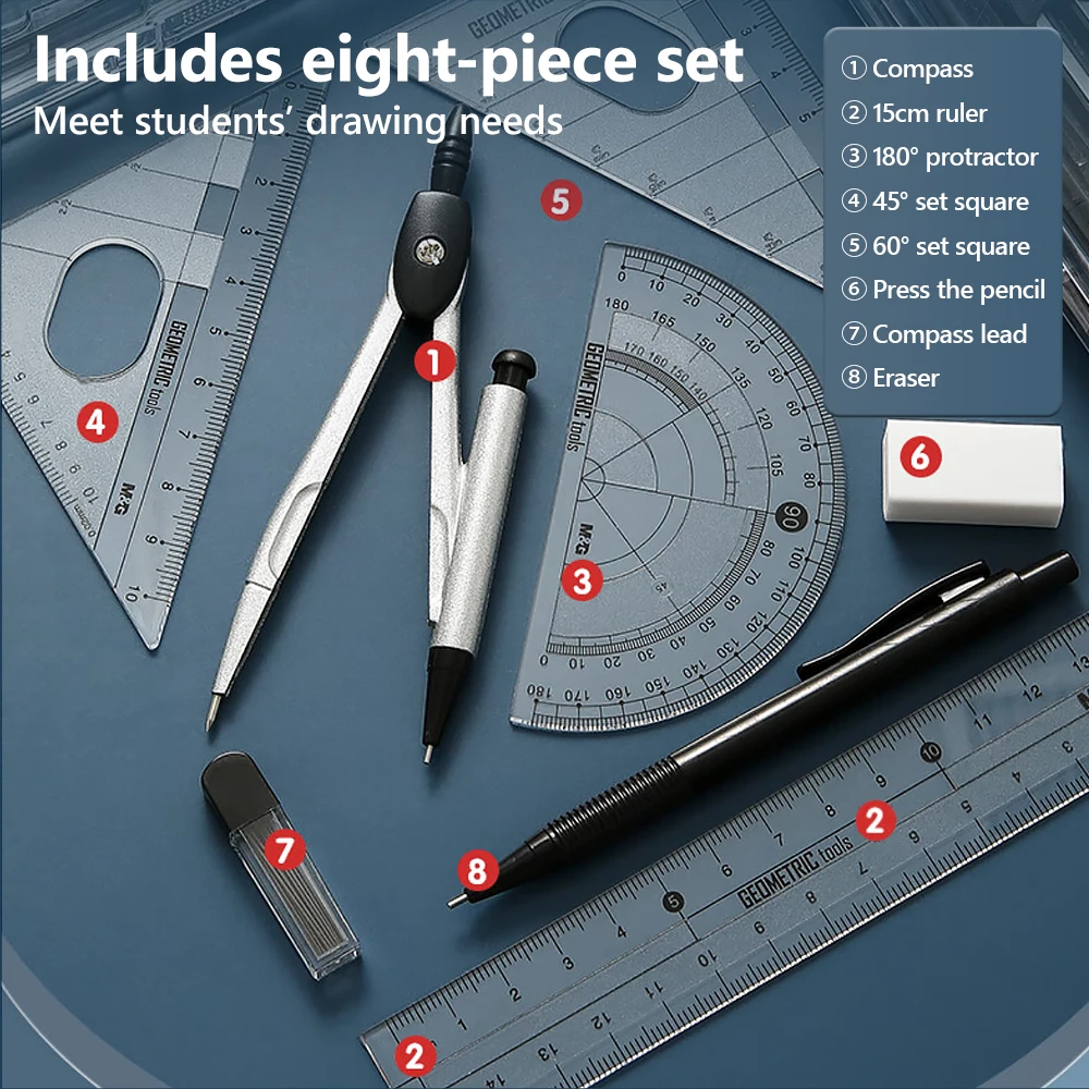 Drafting Set Mathematical Rulers Set Drawing Tool Set M&G Compass Set Ruler Measurement Set Learning Professional Multifunctional Drawing Tool Ruler and 8 pcs ACS90867