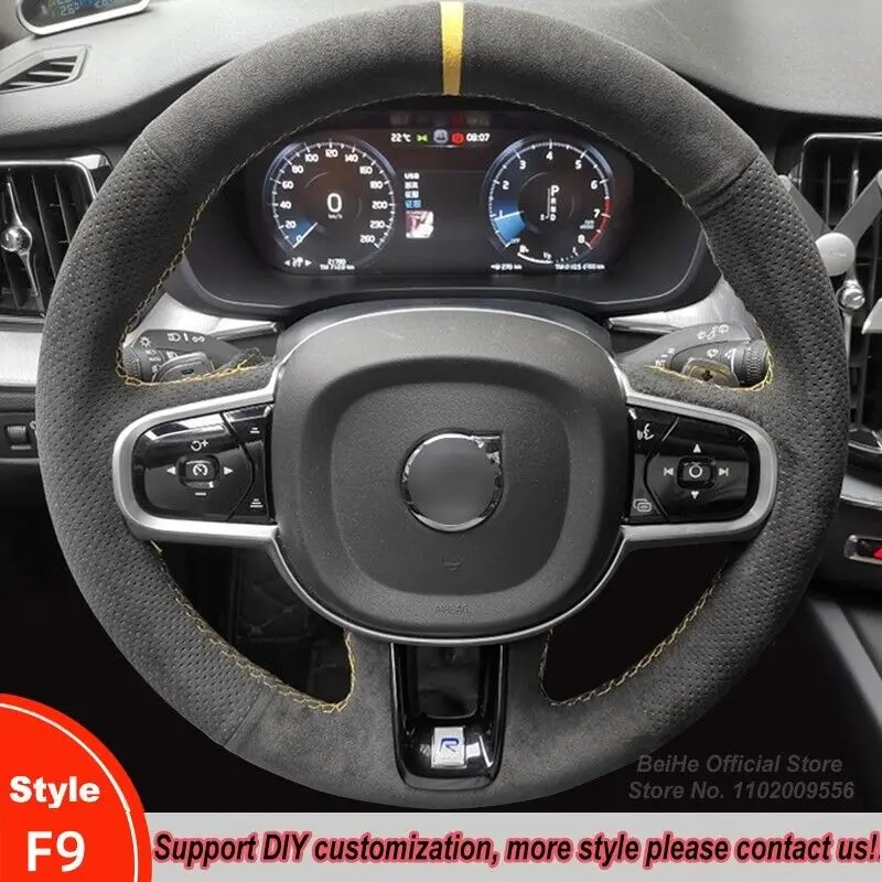 

For Volvo XC60 V60 XC40 XC90 DIY Custom Black Suede Car Steering Wheel Cover