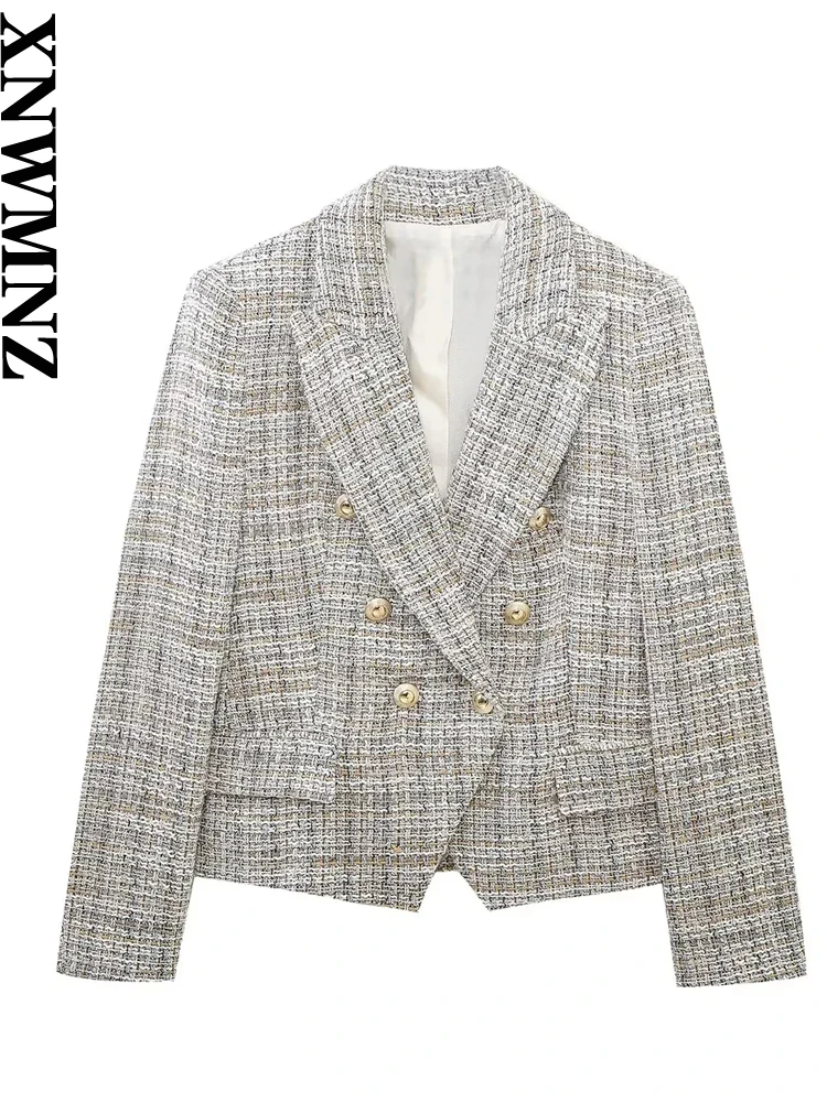 

XNWMNZ 2023 Women fashion texture double-bottom blazer or high-waist side zippered skort female chic two-piece set