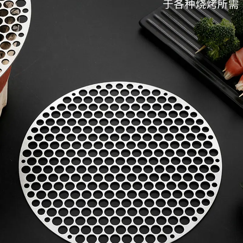 Bbq Net 15-30CM Stainless Steel 201 Food Grade Round BBQ Charcoal Grate Barbecue Grill Grid Mesh Net with Cellular Holes