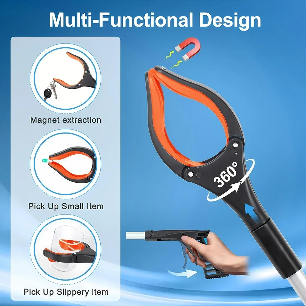 1-Pack 34 Inch Extra Long Grabber Reacher with 360°Rotating Jaw & Magnet Foldable Pickup Mobility Aid Reaching Assist Tool 5
