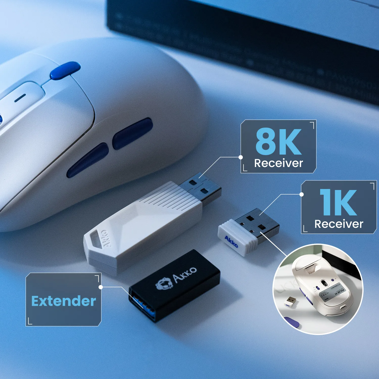 Akko Pulse 01 Gaming Wireless Mouse PAW3950 Sensor DPI Adjustable Tri-mode Lightweight Ergonomic
