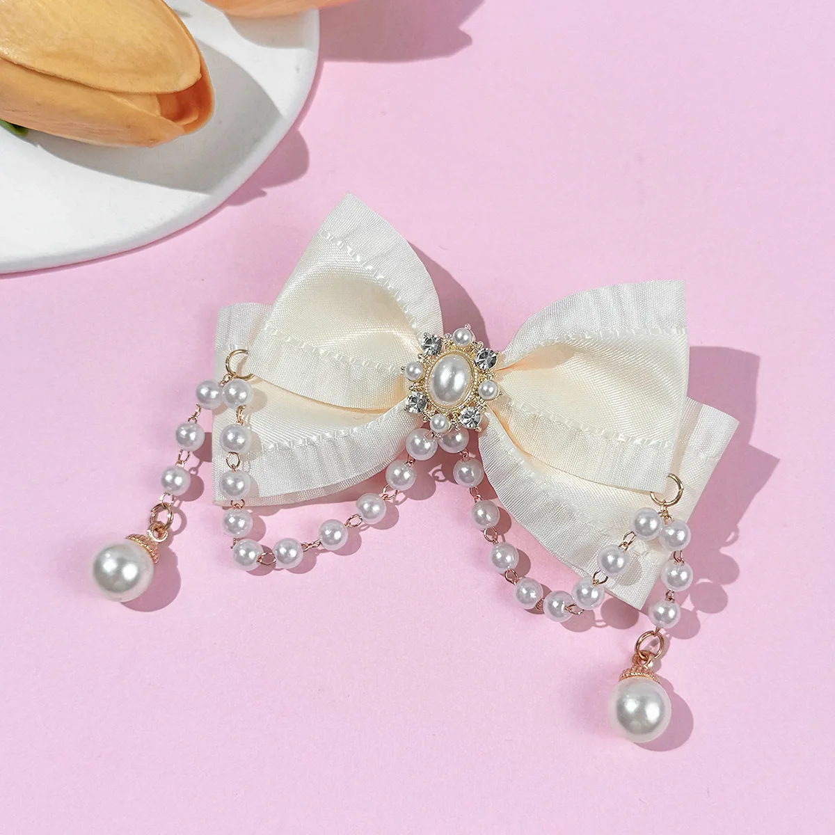 Damen-Haarspangen mit Perlen und Schleife, Quasten, Modische Luxus-Haaraccessoires für Party/Lolita/Tägliche Outfits, Schmetterling-Haarspange – Detail 7