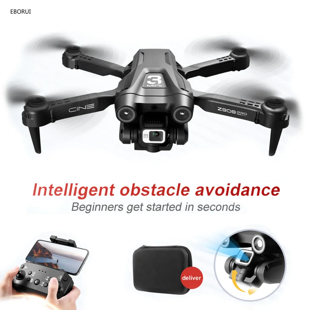 

EBORUI Z908PRO RC Drone WiFi FPV 4K Dual HD Cameras 3 Sides Avoid Obstacle Altitude Hold Foldable RC Quadcopter Drone Gift Toys