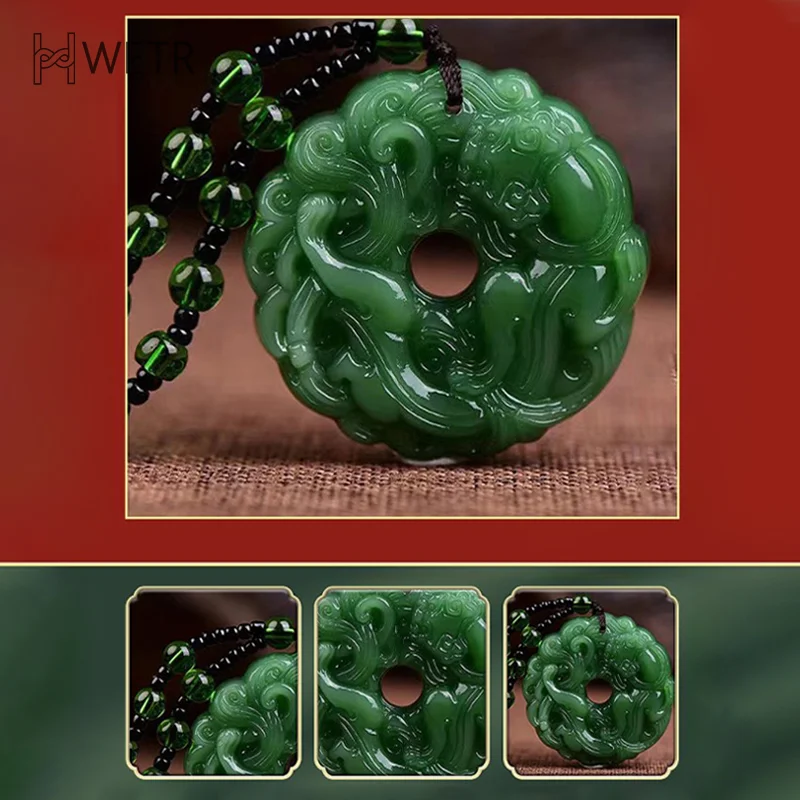 Grüne Jade hand geschnitzte Drachen hohle Jade Anhänger Halskette Mode chinesische Amulett Frauen Man's Glück Halskette Schmuck Geschenk