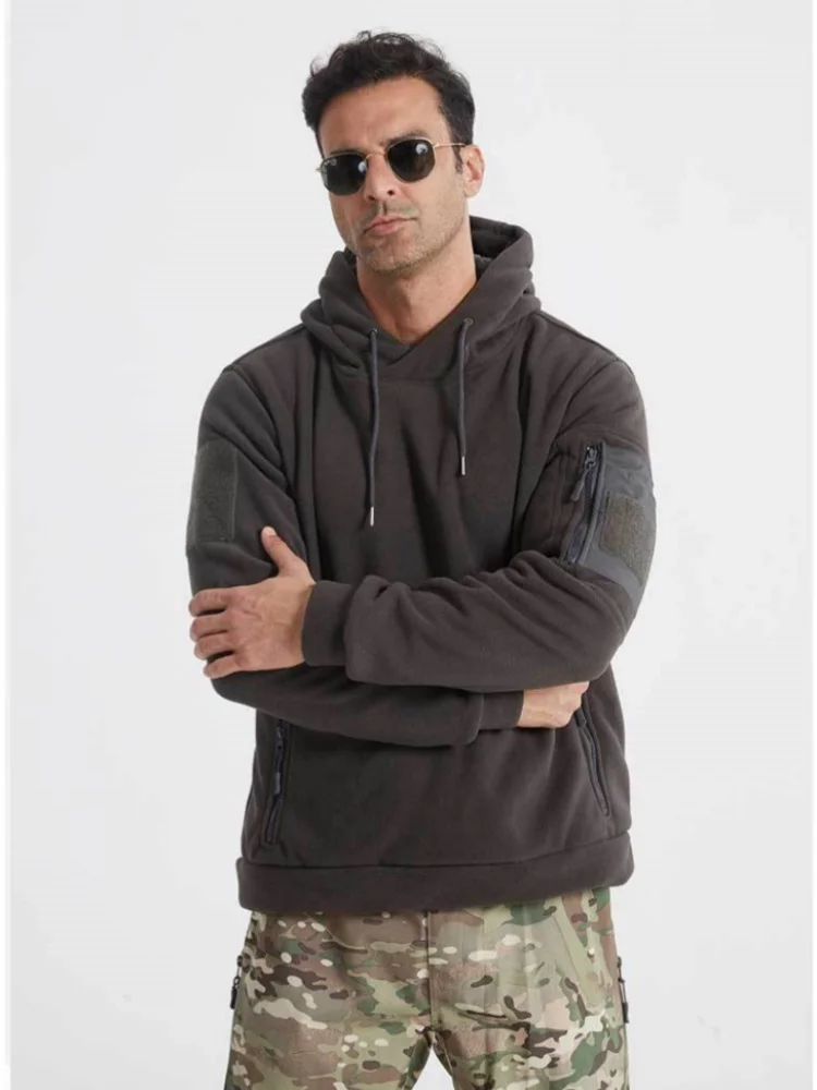 가을 겨울 남성용 플리스 후드티 두꺼운 플러스 벨벳 따뜻한 후드 스웨터 풀오버 탑스 야외 스포츠 위장 전술 재킷