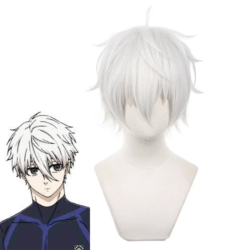 Synthetic Hair Anime Seishiro Nagi Cosplay Wigs Silver White 30cm Short Warping Heat Resistant Man Wig - 2