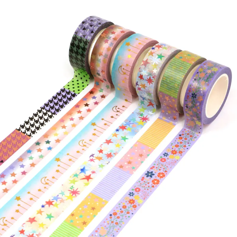 

2023 NEW 10PCS Deco Silver Foil Rainbow Stars Colorful Lovely Patterns Masking Washi Tapes for Journaling Craft Papeleria