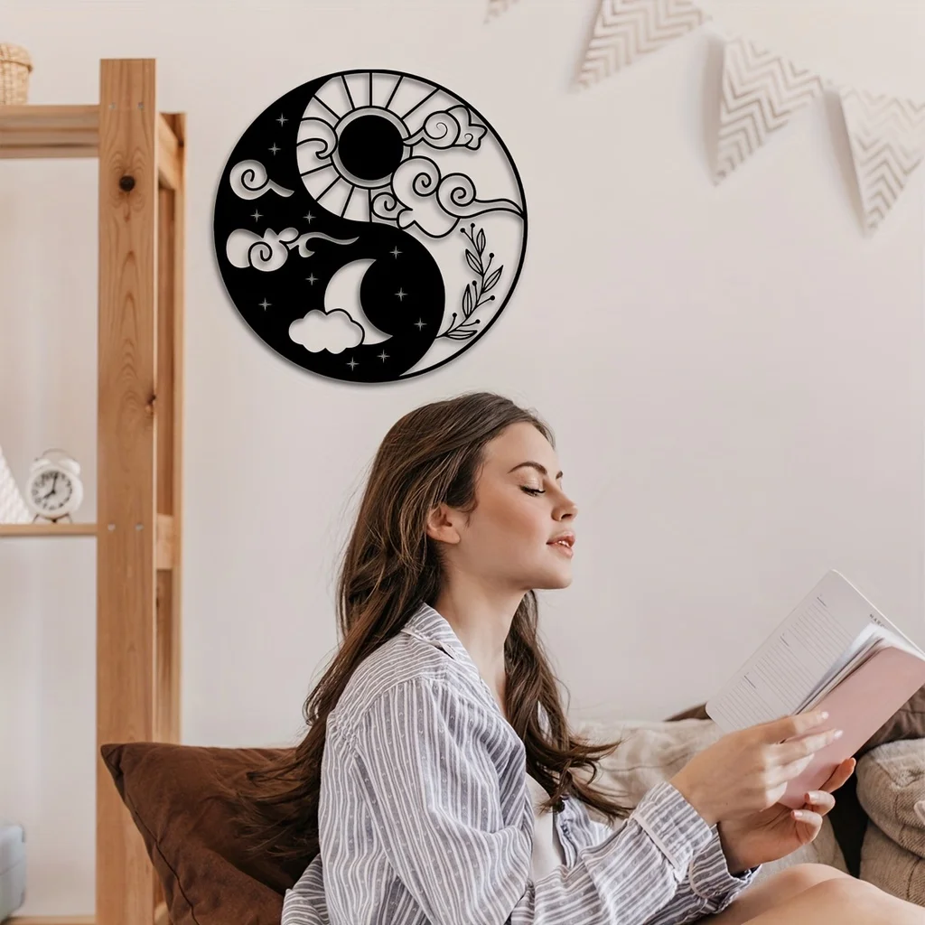 

1pc, Metal Wall Decor, Natural Sun And Moon Metal Wall Decoration, Office Home Decoration, Holy Metal Wall Art Creative Gift