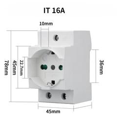 Universal Din Rail Modular AC Power Socket Adapter - 16A 220V Connector, Grey (IT Socket 16A)