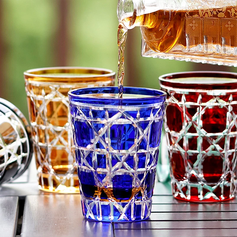Edo Kiriko Bohemian Czech Handmade Hand Cut To Clear Crystal Drinkware Whiskey Cup Wine Glass