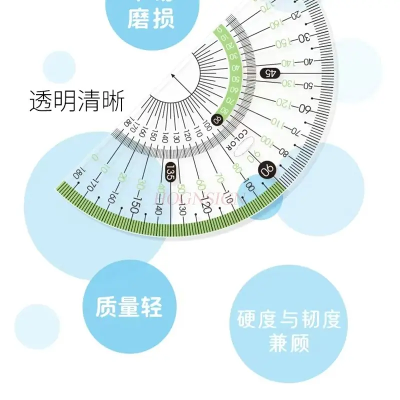 1개 고투명도 각도기, 반원형 미터, 명확하고 내구성이 뛰어난 각도, 정확한 수치값