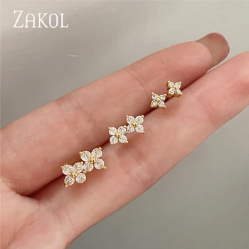 ZAKOL Fashion Small Flower Stud Earrings Minimalist Gold Color Ear Bone Ear Accessories For Women Girls 1