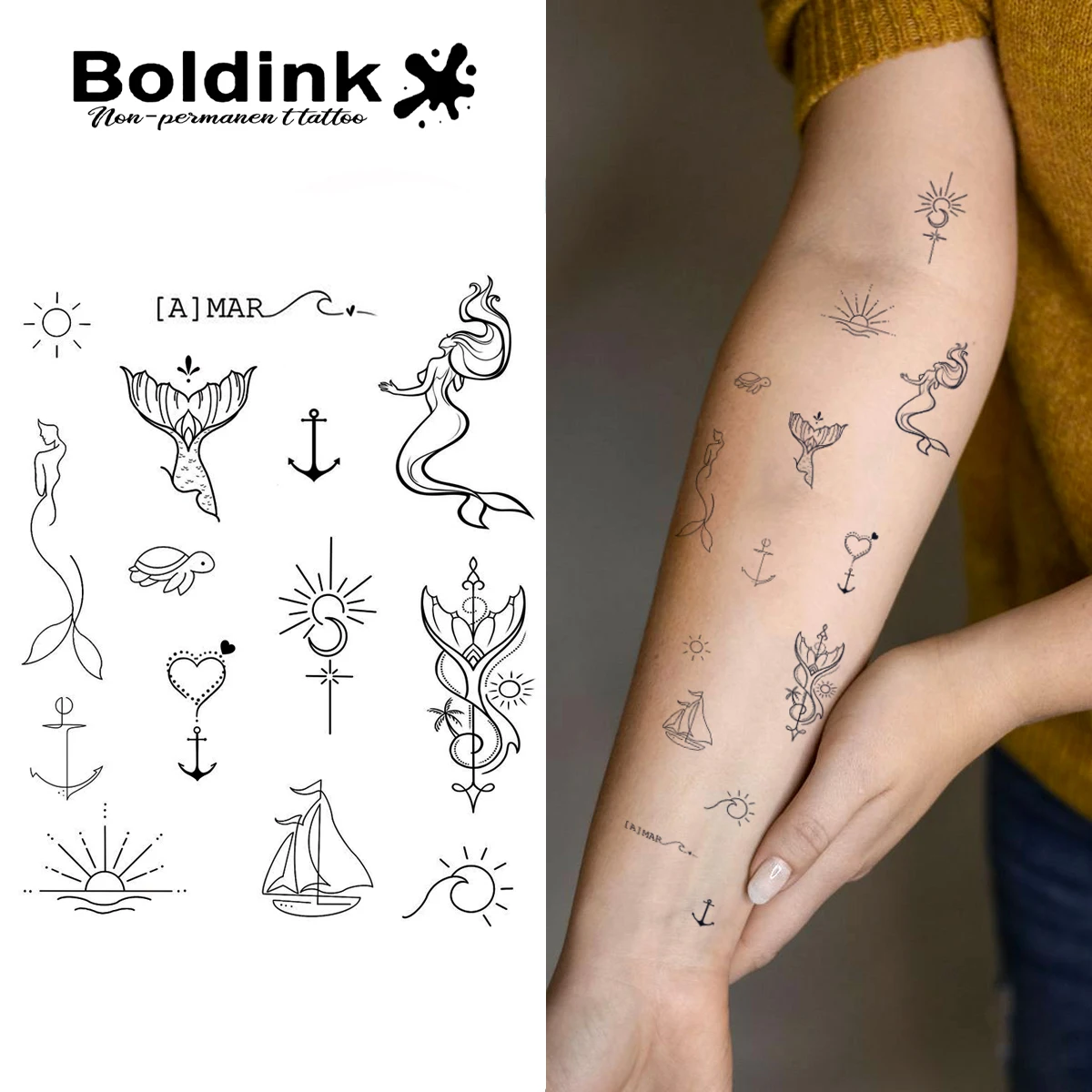 Yogi Tattoo: Real-World Review of the Boldink Nautical \u0026 Mermaid Symbol Set, image size:1200x1200