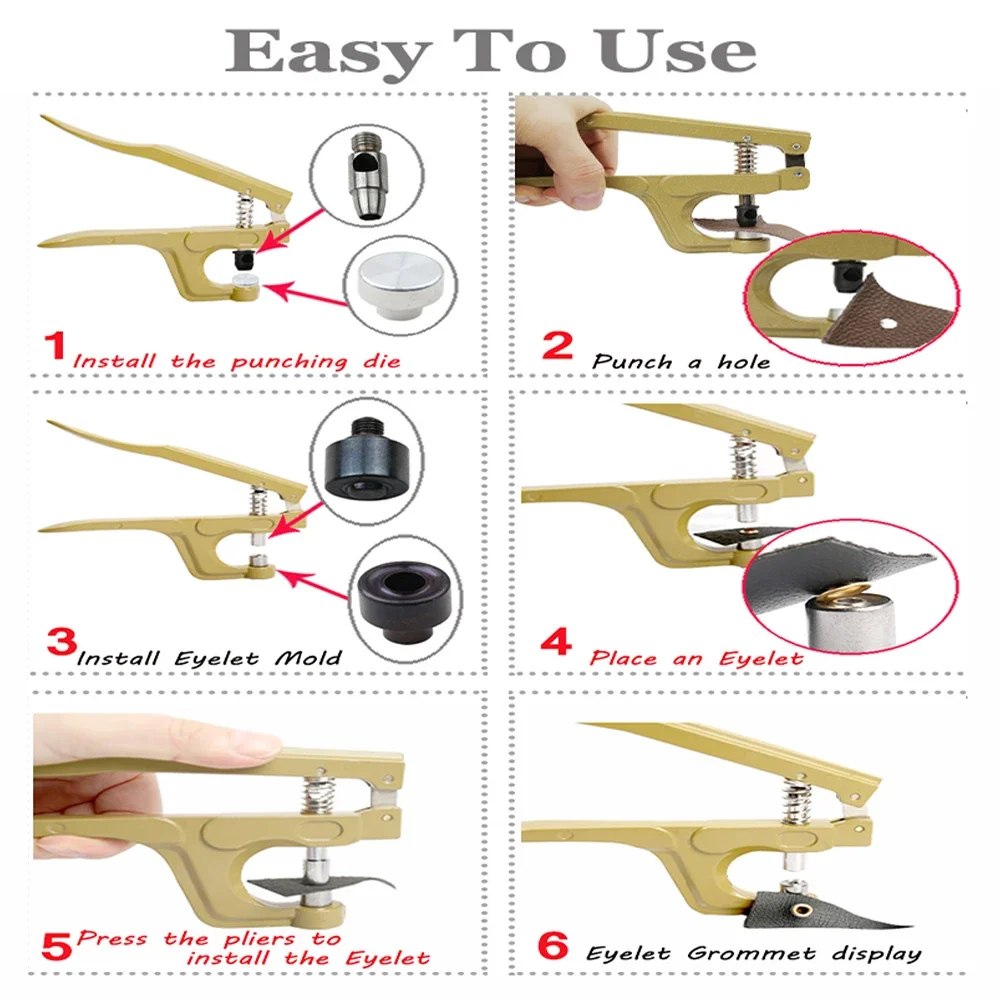 Eyelet Grommet Ring Kit Eyelet Grommet Ring Eyelet Punch Tool Set Grommet Eyelet Kit Grommet Punch Tool Grommet Tool Kit Grommet Tool Eyelet Grommet Dies 3-10mm Metal Color Eyelet Grommet Multifunctional Pliers Kit Leather Round Eye Rings DIY Shoes Belt Scrapbooking Punching Tool