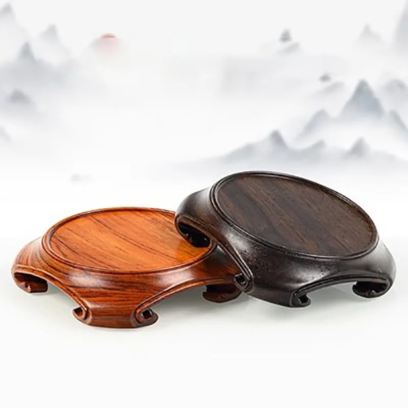 Red Wood Carving Vase, Circular Tea Pot, incense Burner, Fish Bowl, Decoration Base, Solid Wood Support
