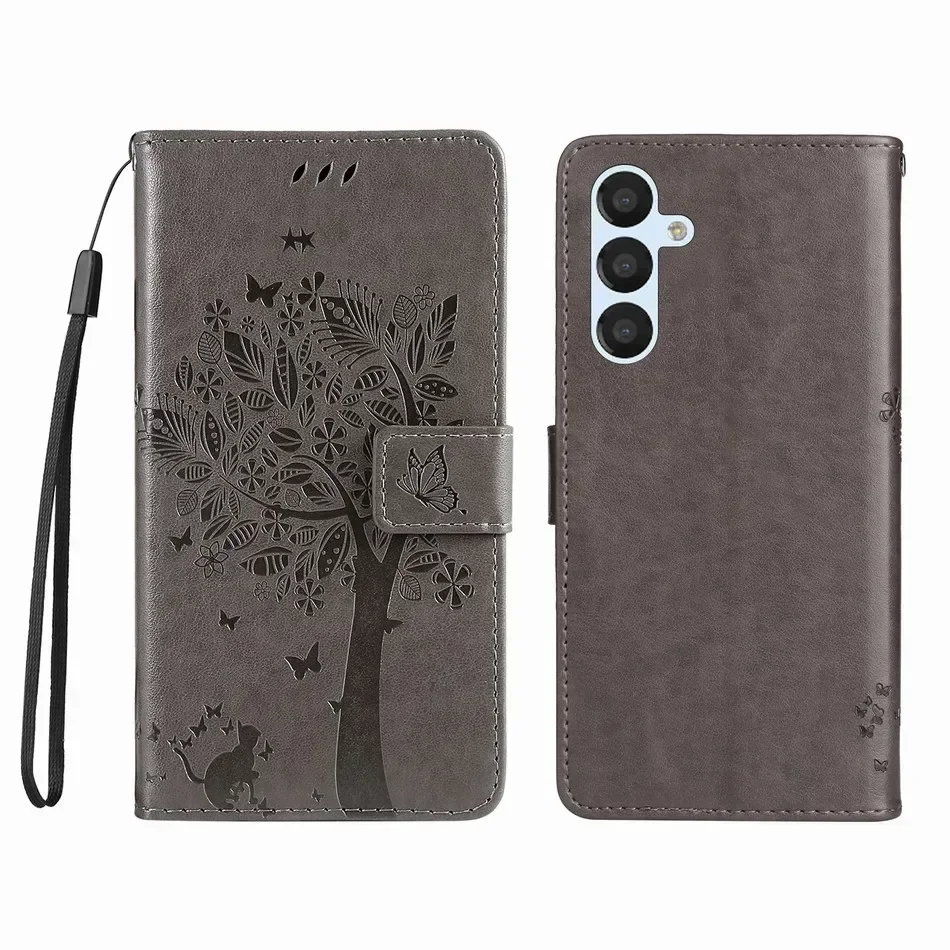 Cute Cat Tree Flip Wallet Case with Card Slots Cover