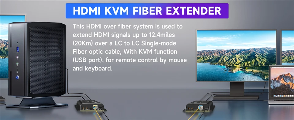 20KM 1080P 120Hz HDMI Fiber KVM Extender 4K 60Hz HDMI Over Fiber Optic Converter