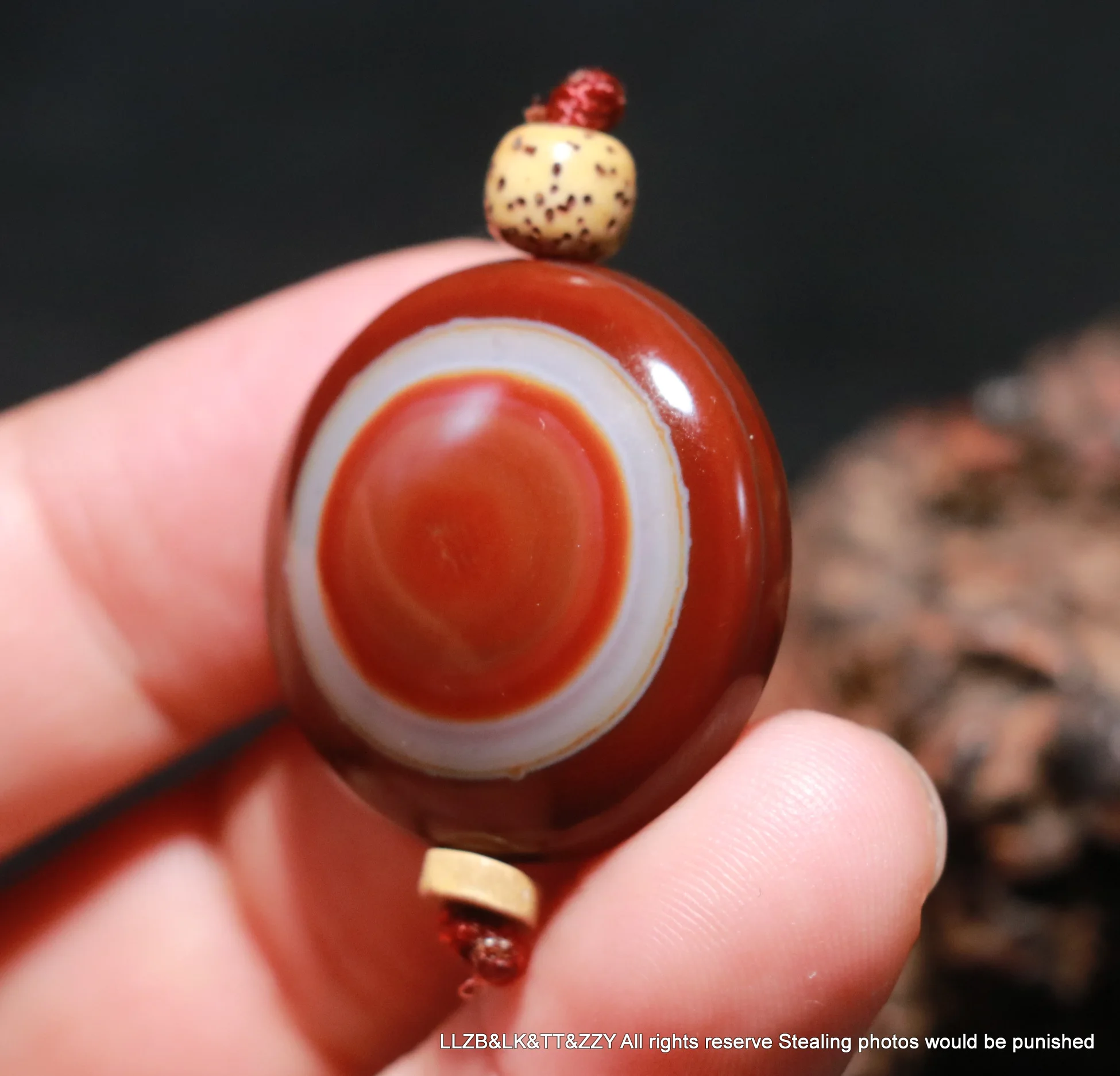 Treasure Unique Energy Tibetan Old Agate Colorful Goat Eye Heaven Eye Coin Shape dZi Bead Amulet Timestown UPD22