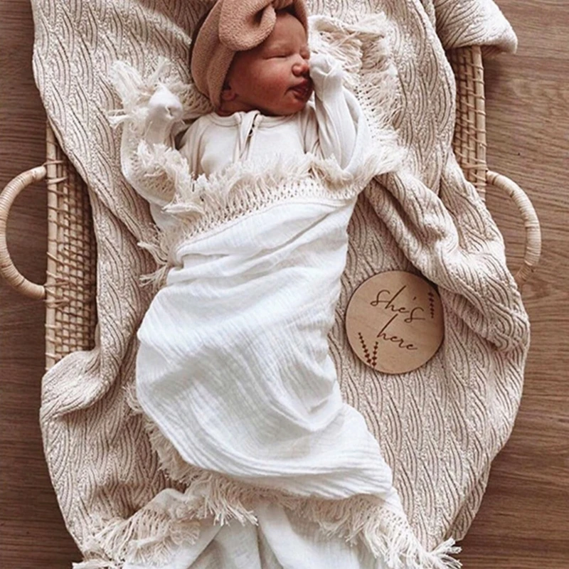 Double Layers Tassels Baby Blanket Cotton Swaddles Wrap Cloth Stroller Cover Newborn Bath Towel Receiving Blankets