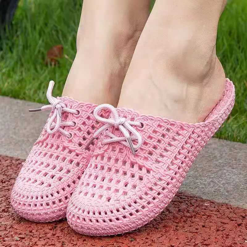 Women Sandals Summer Slide Korean Style Knitted Flat Slingback Outdoor Flip Flop Daily Walking