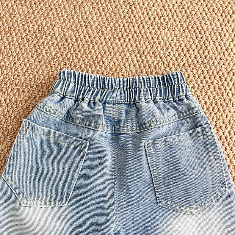 بنطلون جينز للفتيات مستقيم وفضفاض بتصميم مغسول ناعم من الدنيم، موديل خريفي جديد للفتيات الصغيرات، بنطلون واسع الساق متعدد الاستخدامات