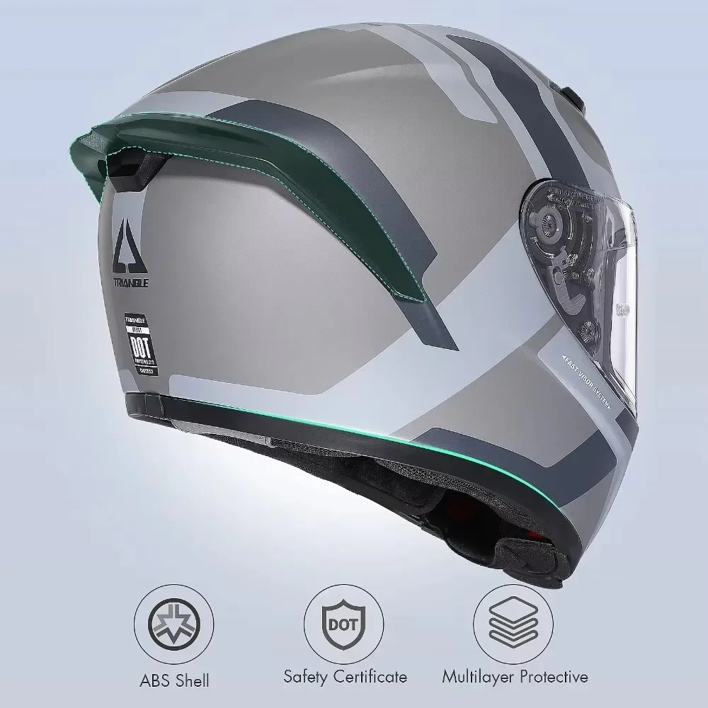 Full Face Motorcycle Helmet with Double Lens Quick Buckle Motorcross Helmets for Unisex DOT Approved ABS Shell FF351 TRIANGLE