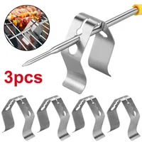 3pcs Stainless Steel Grill Clip Meat Thermometer Probe Clip Holder Ambient Temperature Readings BBQ Oven Grill Clip 1