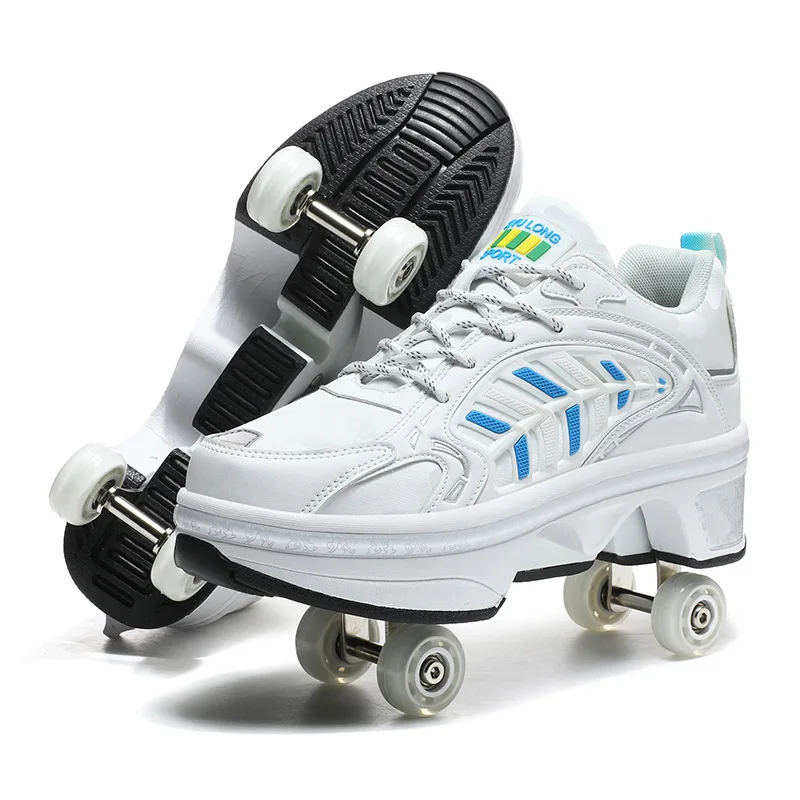 New Four-Wheel Deformation Roller Skates Adult Parkour Shoes Student Girl Boy Unisex Sneaker for Walking with Invisible Rollers 5 pcs set moving artifacts moving tools moving rollers with rods multifunctional heavy lifting furniture sofas move house tool