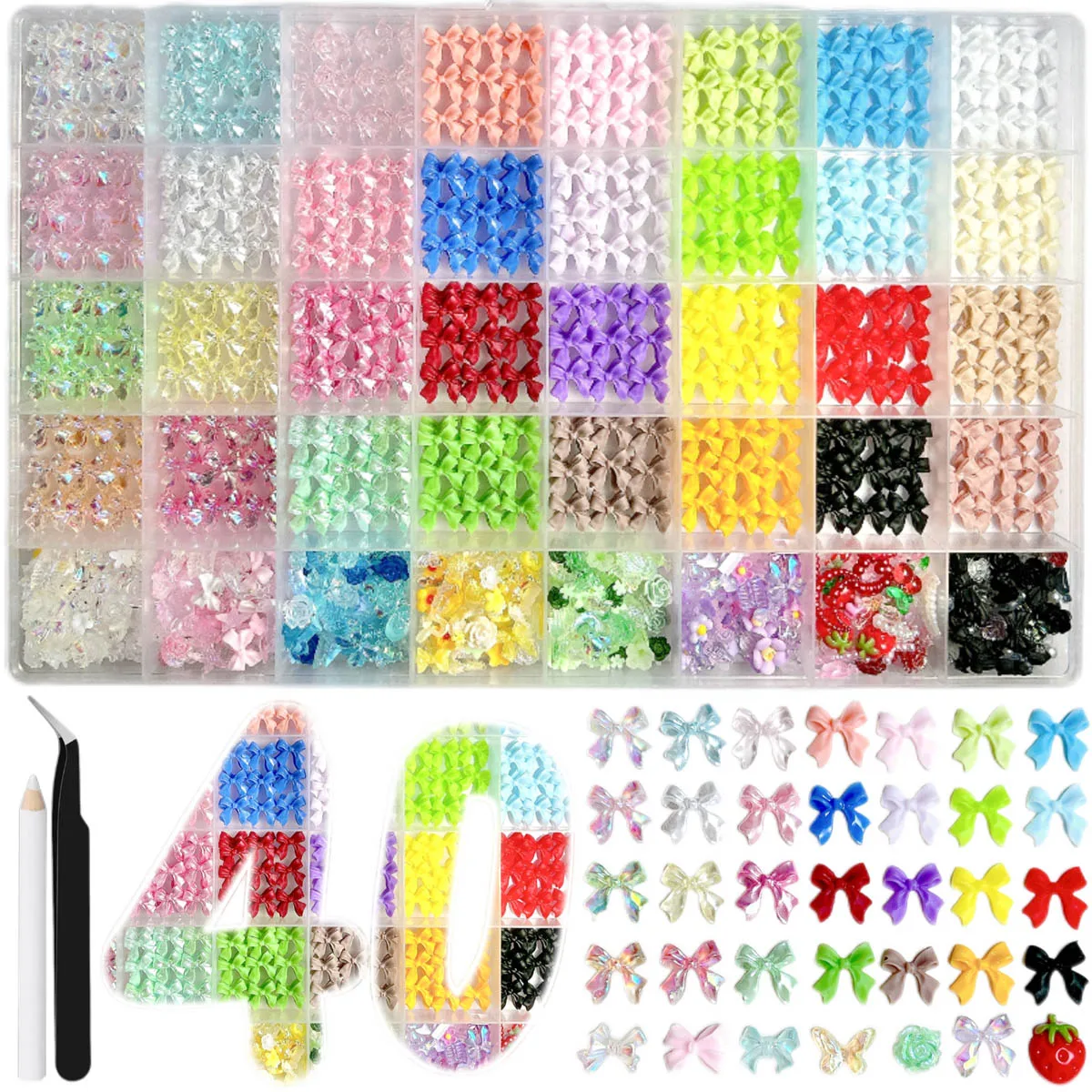 1박스 3D 마카롱 컬러 리본 레진 네일 아트 참 40가지 색상 미니멀리스트 스윗 플라워 나비 달 네일 장식 DIY
