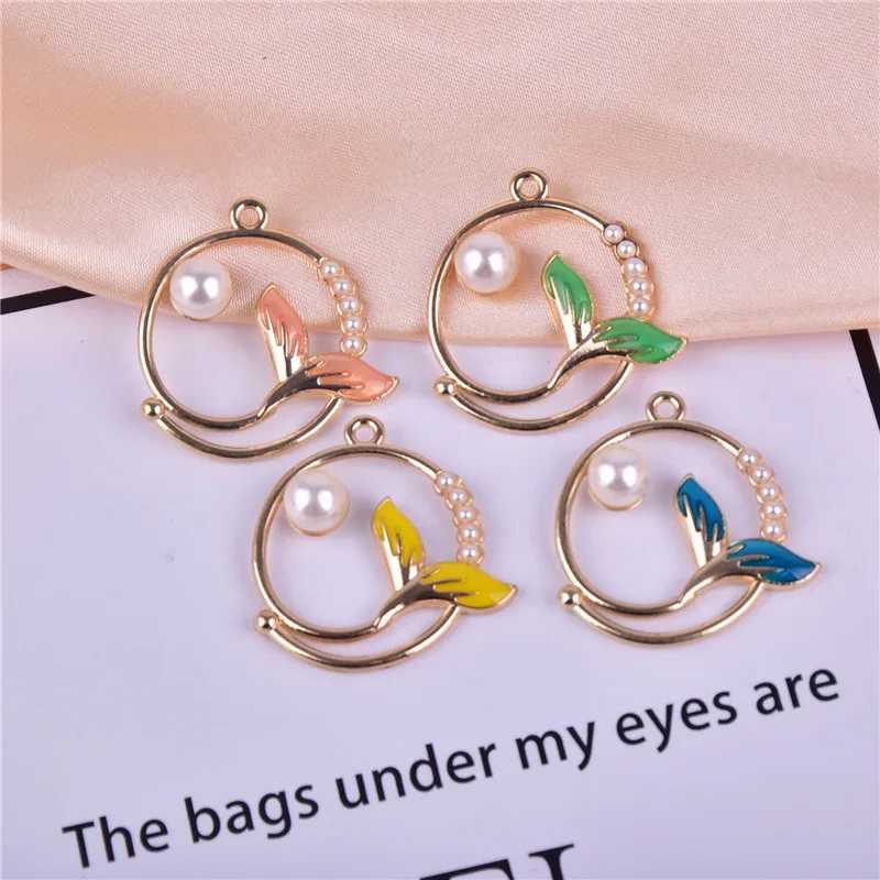 

10pcs 30×31mm Mermaid Tail Pearl Enamel Metal Charms for Earring Bracelet DIY Jewelry Making Y2k Fashion