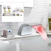 8" Widespread Bathroom Sink Faucet 3 Holes 2 Handle Basin Mixer LED Waterfall US 1