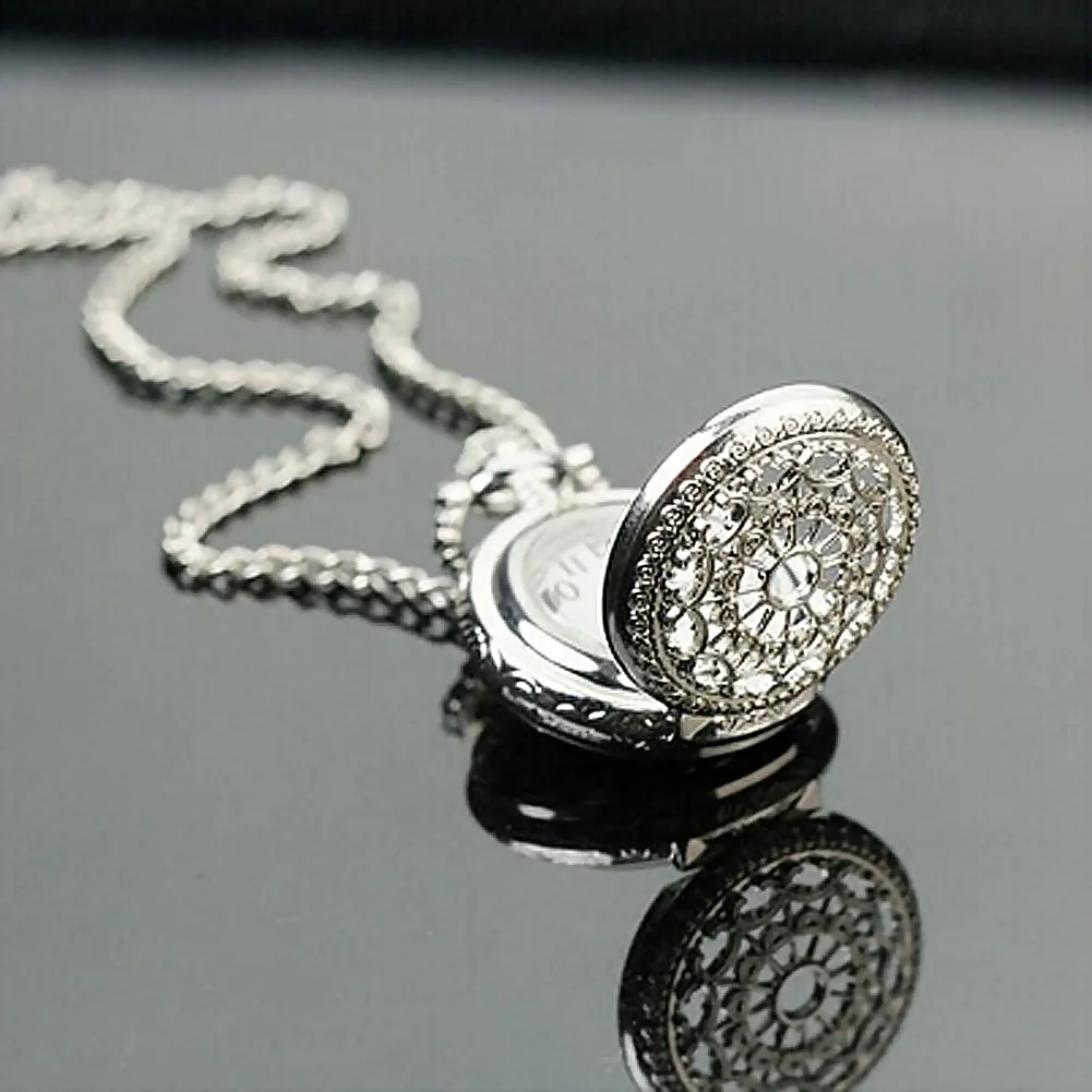 Luxfacigoo Vintage Pocket Small Watch Steampunk Quartz with Chain Hollow Heart