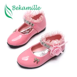 Size 21-37 Girl Leather Shoes Spring Fashion Flower Kids Princess Shoes Flat Heels Children's Dresses Shoe