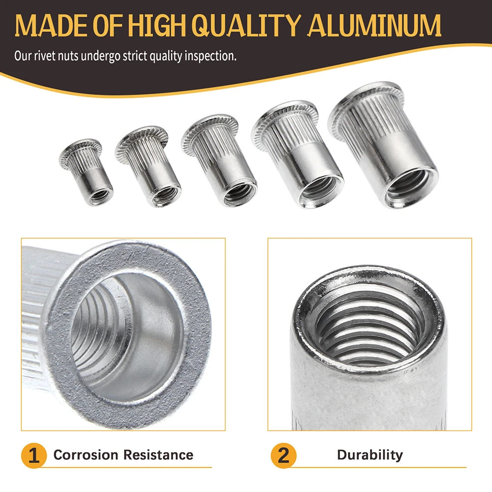50pcs M3 M4 M5 M6 M8 M10 M12 Aluminum Alloy Rivnut Flat Head Threaded Rivet Insert Nutsert Cap Rivet Nut rivet nuts set