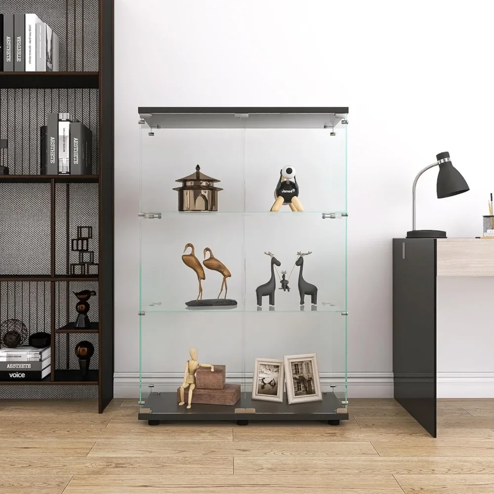 49'' Display Cabinet with 2 Doors, Floor Standing Bookshelf, Contemporary 3-Shelf Case Glass Display Cabinet 4